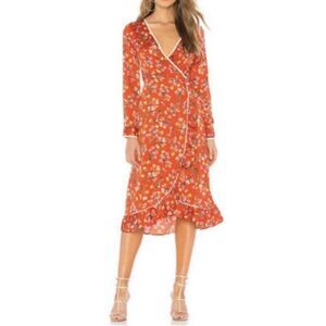 Free People 2 Covent Garden Wrap Burnt Orange Floral Dress Midi Long Sleeve